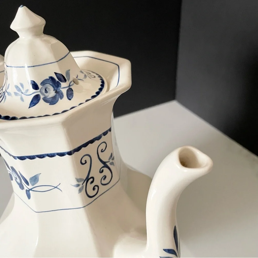 Vintage Blue & White English Coffee Pot - Adams 
